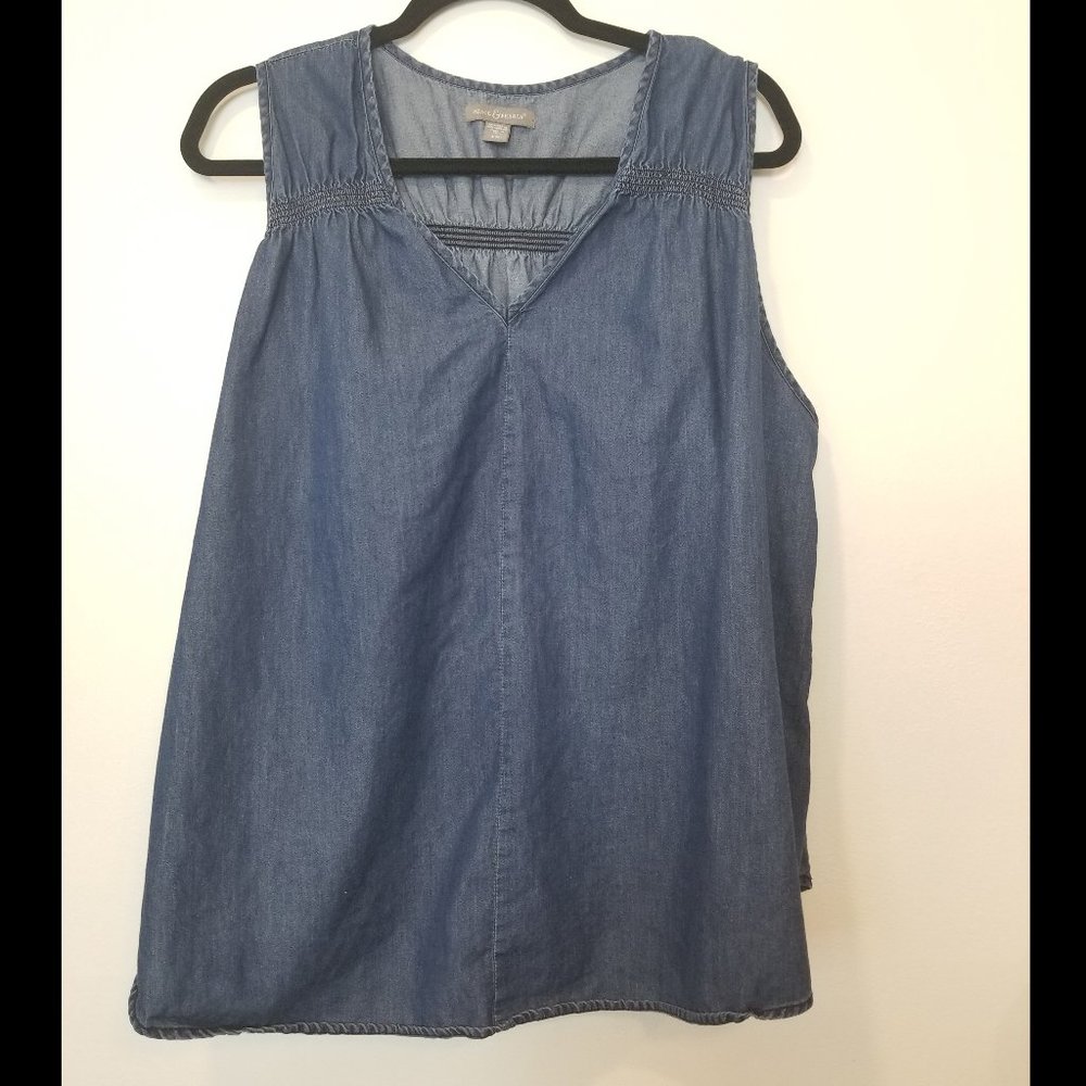 🥰3☆$25 Peace & Pearls chambray top, 1X